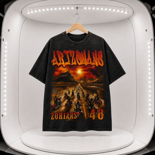 AZ Biker Graphic T-Shirt — Vintage Acid-Wash Streetwear